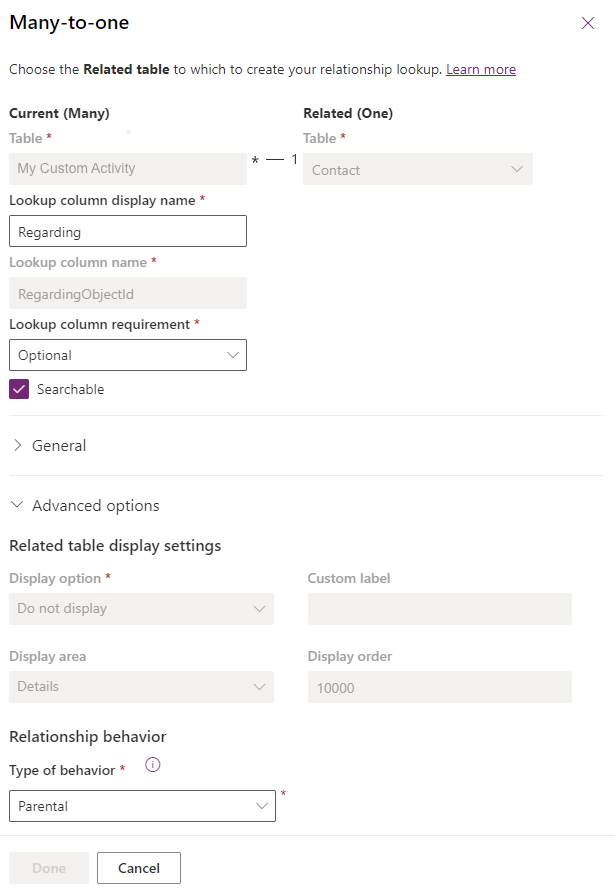 The relationship settings page. It shows information regarding the relationship and at the bottom the Relationship behaviour, which is set to Parental.