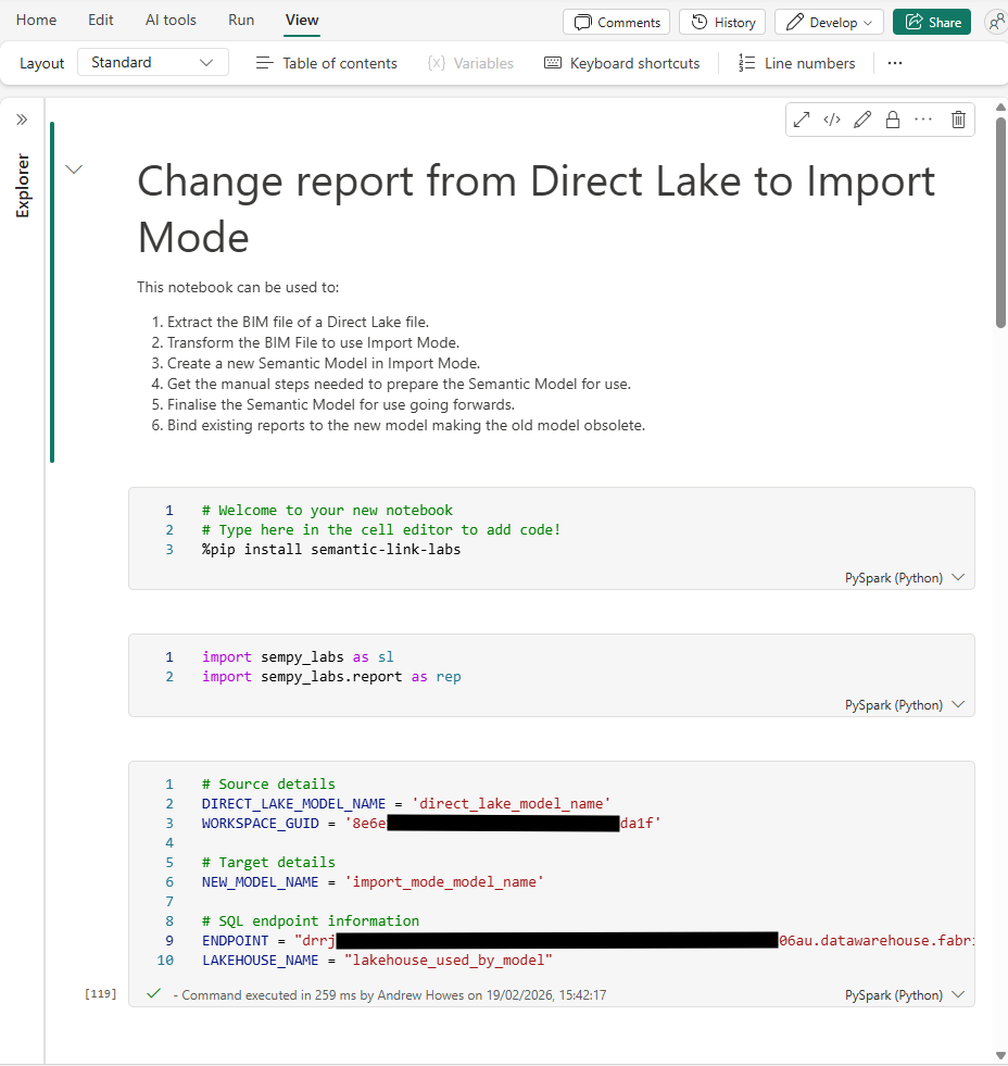 A screenshot of the Direct Lake to Import Mode Notebook for decorative purposes.
